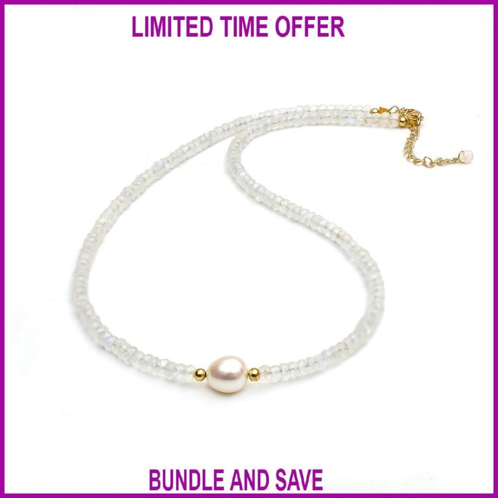 Moonstone Pearl Choker Necklace Adjustable Chain Hypoallergenic